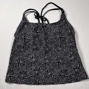 Merona Tankini Top Size LG Black White Geometric‎ Pullover Built in Bra